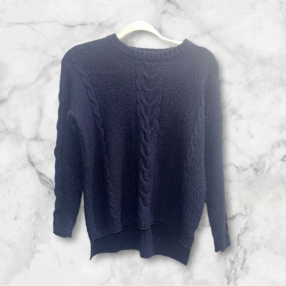 ✨Madewell Navy Easy Cable Knit Merino Wool Sz XS Sweater✨ - Picture 9 of 11